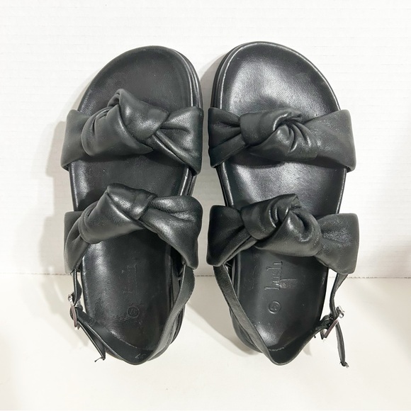 HUSH Naxos Leather Knotted Strapped Sandals Molded Footbed Sling Backs Blacks 🖤 - Picture 9 of 11
